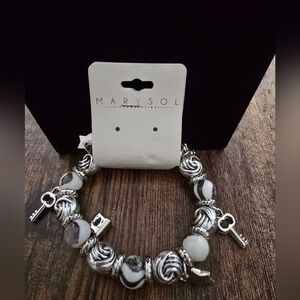 Silver and White Beaded Bracelet
